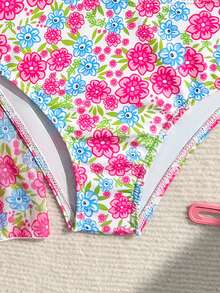 Girls Ditsy Floral Cover Up And Bikini Swimsuit Set - Multicolor - View 3