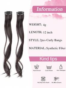 Long Side Bangs 2Pcs Set Wavy Curly Clip On Bangs For Women Wavy Curly Clip In Curtain Bangs - Multicolor - View 5