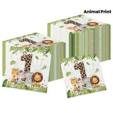 20/40/60 ورقة مناديل ورقية بطبعات حيوانات الغابة - أوراق نابضة بالحياة تتميز بتصاميم الزرافة والأسد والزيبرا والفيل والقرد للحفلات والمطاعم وديكور المنزل، مناديل ورقية قابلة للتخلص منها | أنماط ملونة | ديكورات حفلة ذات موضوع - متعدد الألوان - مشاهدة 1
