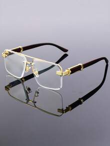 新款时尚百搭复古金属半框方形双梁高品质男士休闲眼镜，适合日常佩戴、街头风、聚会、派对、假日等场合，男女皆宜 - 彩色 - 查看 11