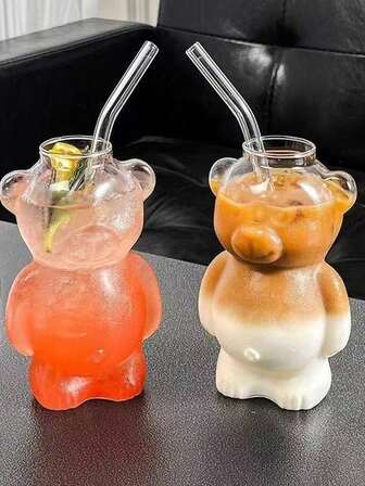 1pc Cartoon Bear Glass Coffee Cup, Fun Birthday Gift, Creative & Cute, Can Be Used As Cocktail Or Juice Cup. Suitable For Holiday Parties, Weddings, Valentine's Day