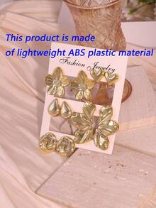 1/5 Paia di orecchini a perno alla moda in oro con fiore a 5 petali, foglia, goccia, cerchio, cuore, set adatto per uso quotidiano delle donne, ottimo regalo per amici e famiglia (materiale in plastica ABS leggera)