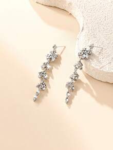 Fleurora 1 Cặp bông tai dạng lá pha lê sang trọng thanh lịch, thích hợp cho các sự kiện trang trọng, tiệc tùng, đám cưới - Bạc - Xem 4