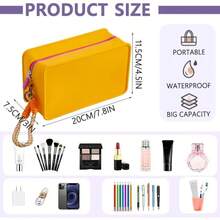 Macaron Style Silicone Travel Makeup Cosmetic Toiletry BagWaterproof Portable Organizer Pouch With Zipper Braided Lanyard Keychain Women Girls' Gym Wash Bag Purse Stores Makeup Brush And Nail Polish - Yellow - View 2