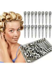 30/50pcs Professional Women's Hair Salon Styling Clips, 5.5cm Curled Metal Root Volumizing Clips, DIY Hair Accessories - Silver - View 2
