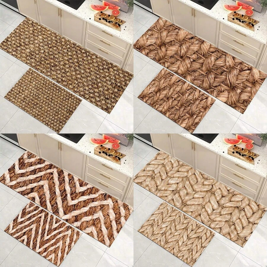 1 buc. Model floral 2D, covoraș de podea cu design plat din frânghie de in fals, pernă de protecție pentru podea de bucătărie, covoraș confortabil pentru picioare, covor pentru sufragerie, dormitor, baie, spălătorie, birou, decor pentru casă și interior