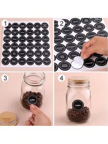 1/5 Sheets 180pcs Spice Labels Round Adhesive Spice Jars Labels Stickers Blank Writable Labels Seasoning Labels For Kitchen Pantry Jars Caps Food Containers Spice Organizers - Black - View 6