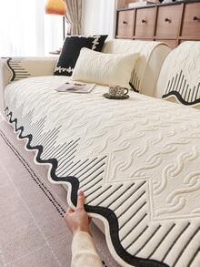 1pc Wavy Bohemian Style Sofa Cushion Cover, All Season Universal Sofa Seat Protector, Non-Slip Sofa Pad, Modern Minimalist Room Decor, Dust-Proof And Dirt-Resistant, Sofa Throw Blanket, Suitable For Bedroom, Office, Living Room Combination Furniture, Bedroom Decor, L-Shaped Sofa And 1/2/3/4 Seat Sofa