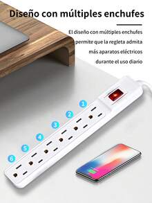 2 piezas Extension Multicontacto Regleta 6 Enchufes,Tira de alimentación de Cable duradera, enchufe Universal estándar americano, convertidor de enchufe multitap,resistente y adecuada para el hogar y la oficina. - 2 piezas - Ver 4