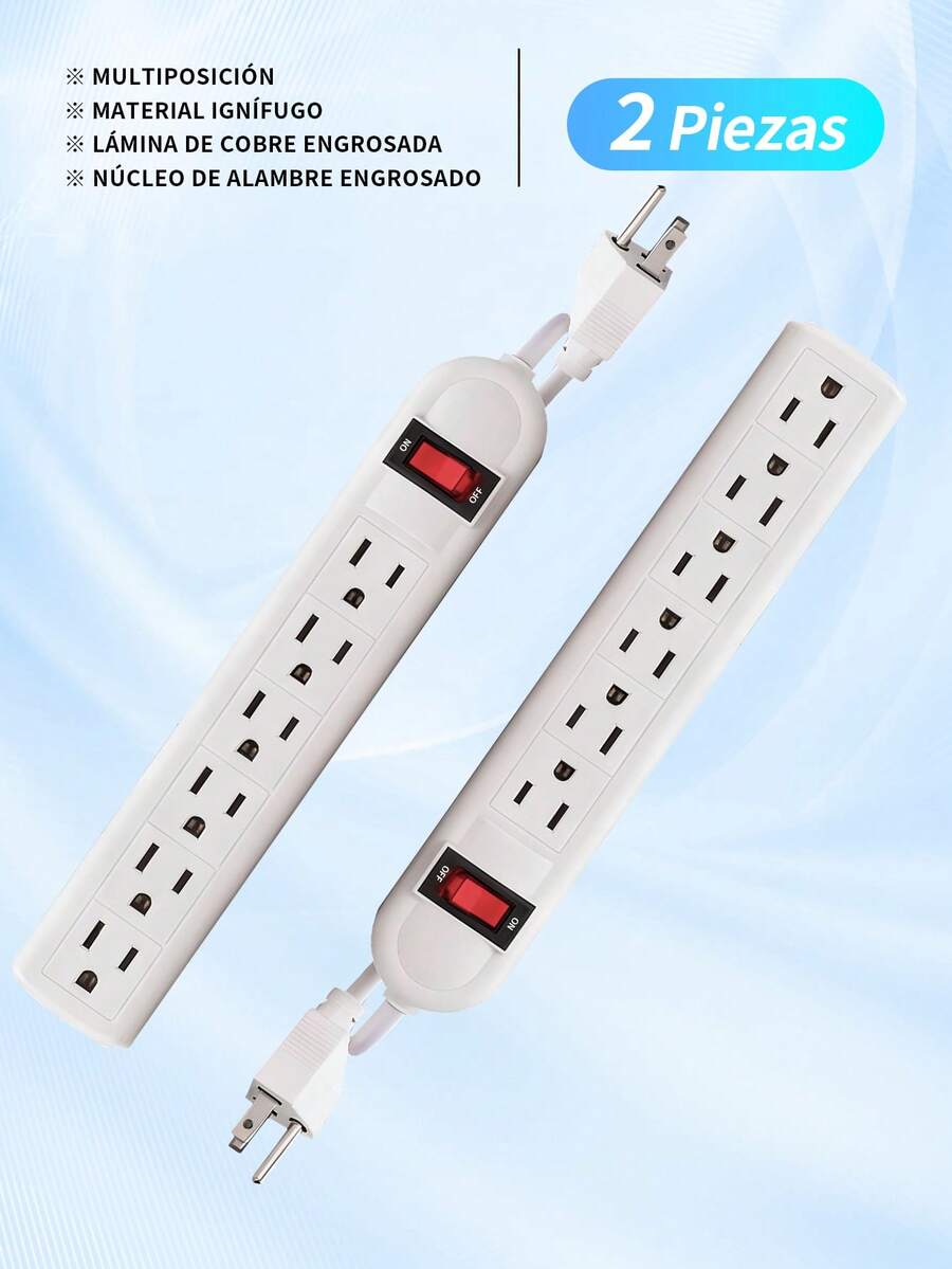 2 piezas Cables de extensión,Multicontacto Extension, Regleta Multicontacto De 6 Tomas, Extensión Plana, Multicontacto Cable Largo, Extensión Con Protector De Sobretensióncon Un Interruptor De Protección Admite Carga Rápidapara Salón, Dormitorio, Cocina, Garaje Y Oficina - Ver 1
