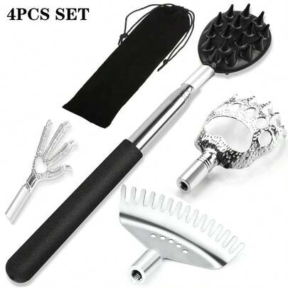 男女通用可伸缩背部按摩器，配有4个可拆卸按摩头，是送给男士和成人的理想圣诞礼物、圣诞礼物、交换礼物礼物，也可作为手部按摩器，适合感恩节、生日等场合。