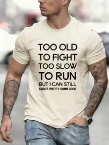 Men's T-Shirt, Classic Graphic T-Shirt, Soft And Comfortable T-Shirts For Men, Script Logo, 180g, 100% Cotton - Màu be - Xem 1