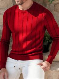 Men's Casual Ribbed Knit Sweater, Round Neck, Minimalist & Fashionable For Everyday Wear