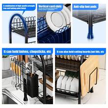1PCS 2-Tier Wrought Iron Dish Drying Rack Large Size With Bowl Strainer, Drain Board And Utensils Holder Black - 黑色 - 查看 8