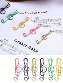10个音乐主题回形针，6种颜色，金属材质，音符形状，办公用品，适用于桌面书签、笔记本、乐谱架、食谱、音乐教师、乐器、钢琴乐谱、单簧管配件等。 - 彩色 - 查看 1