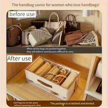 可折叠优雅白色手提包收纳袋，带透明窗口 - 多隔层设计，适用于手提包、鞋子和配饰 - 节省空间的衣柜和衣橱收纳整理盒，高档物品收纳盒，耐用隔板 - 彩色 - 查看 9