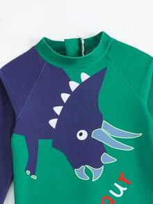 幼儿男童可爱动物卡通印花拉链连体泳衣 - 彩色 - 查看 3