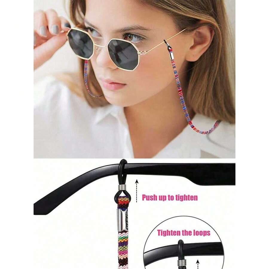 5条波西米亚风撞色拼接眼镜带，防滑时尚眼镜/老花镜挂绳，彩色眼镜链，女士眼镜配件