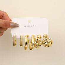 1-9 pares de pendientes, pendientes de estilo occidental, pendientes de aro geométricos irregulares, hechos de resina, adecuados para que las chicas los usen a diario en línea. - Dorado - Ver 5