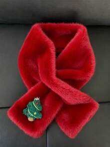 1 Piece Scarf For Women's Winter Versatile Plush Thick Scarf For Warmth, Solid Color Plush Neck Cover, Cute Plush Scarf For Girls, Student Adults Can Wear Hairless, Cross Warm Scarves, Neck And Collar Warm Scarves For Dress