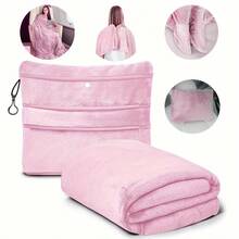 1pc 4-In-1 Travel Blanket Pillow - Plush Soft Comfortable Thick Yet Lightweight Travel Pillow And Blanket Set With Hanging Hook