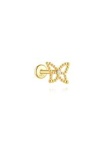 1Pc 925 Sterling Silver Elegant And Stylish Bow Cubic Zirconia Stud Earring Flat Back Cartilage Helix Piercing Fine Jewelry Suitable For Women'S Daily Wear Parties, And Wedding Occasions - Gold - View 19
