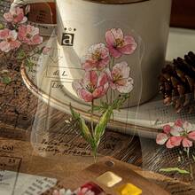 10pcs/Pack Floral Theme Botanical Flower Branch Leaves Scenery Collage Transparent Stickers, Vintage English Phrase Notes, Scrapbooking Supplies, Waterproof Stickers For Planner DIY, Stationery Scrapbook Supplies - Multicolor - View 2