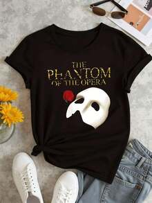 Maglietta grafica Phantom Opera, tessuto di qualità, vestibilità comoda, traspirante, street hip-hop, stampa artistica - nero - Visualizzare 2
