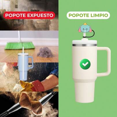 Juego de cubiertas para popotes CuteFood de 7 piezas |   Tapas de Silicona Higiénicas para Popotes |   Compatibles con  &  14–40 oz |   Diseño kawaii reutilizable, BPA