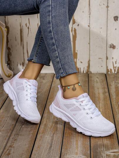 נעלי ספורט אופנתיות לנשים מבד עם שרוכים מלפנים, קישוטי קפלים מנוגדים, סניקרס ריצה נגד החלקה לספורט בחוץ וללבוש יומיומי