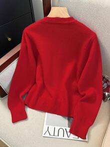 JIANHU Spring Butterfly Knit Cardigan, Short Design, Suitable For Petite Figure, Elegant Versatile, Create Fashionable Look - Red - View 5