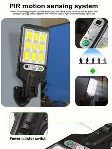 1pc Outdoor Solar Wall Light, 108 COB Chips, Motion Sensor, 3 Lighting Modes, 270° Adjustable Angle, 1200mAh Solar Charging + Remote Control, Bright Night Light With Projection Function, Remote Control Included, Suitable For Garden/Patio/Pathway/Villa, Holiday Decor Gift - Choose 1/2/4/6/8pcs - Black - View 12