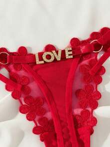 Customized Name Lingerie Set - Personalized Name Thong, Customized Name Lace Thong Panties - Red - View 5