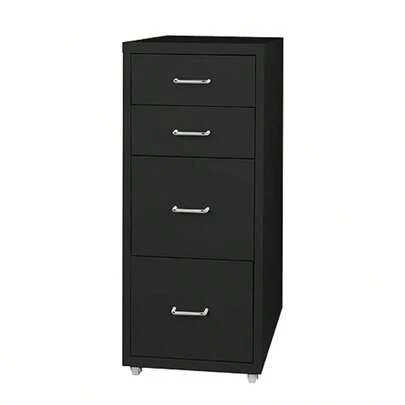 Mobile File Cabinets With 4 Drawers Metal Chest Of Drawers Anti-Rust Bedside Cabinet Organiser Multi-Purpose Home Office Furniture For Living Room Bedroom Bathroom Office Black