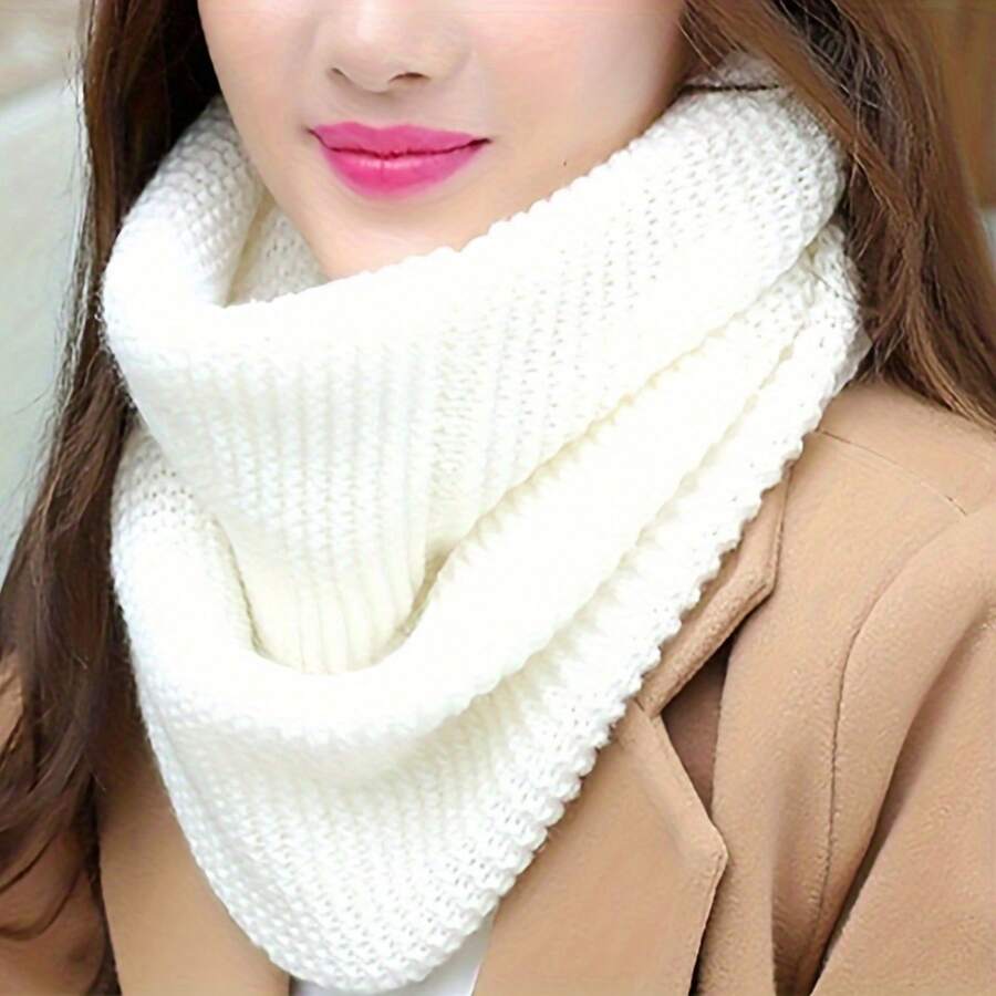 Women's Elegant Knitted Scarf, Elastic, Breathable, Windproof Loop Scarf, Suitable Weekend Casual Wear - Thick And Warm Neck Warmer, No Feathers, Hand Washable - Màu đen thuần khiết - Xem 1