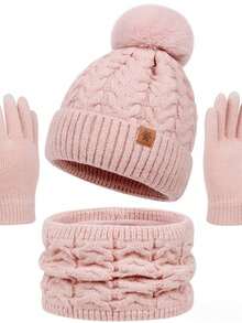 3pcs/Set Winter Knitted Set, Including Beanie, Scarf, Touchscreen Gloves, Warm Christmas Gift, Unisex, Suitable For Snow Valentines Gift - Multicolor - View 4