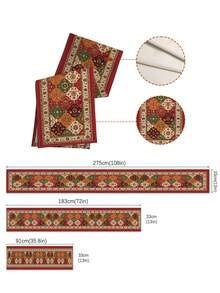 MEMNUN 1/3/5/7pcs Bohemian Paisley Floral Geometric Kilim Moroccan Print Tablerunner Set, 100% Polyester Linen-Like Tablecloth, Red Kilim Home Art Decor Tablerunner, Suitable For Kitchen, Dining Table, Home Party Decoration, Gift - Multicolor - View 2