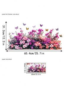 Garden Style Flower Pattern Butterfly Window Film Sticker, Rural Style Simulation Fence Flower Double Sided Window Clings, Removable Purple Floral Garden Window Decal Flower Window Clings, Collision Glass Doors Stickers For Kitchen Bedroom Living Room Home Office School Decor Party Supplies - Multicolor - View 11