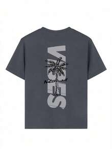 男童休闲趣味印花圆领短袖T恤，夏季 - 深灰色 - 查看 2