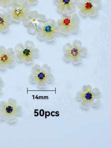100/50/30 Pcs/Pack, 14mm Colorful 5-Petal Flowers, Gold Base Claw Crystal Resin Flowers, Pearls Without Holes, Decorative Accessories For Clothing, Bags, Shoes - 14mm Five-petal Flower Color - View 8