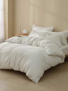 This Bedding Set Includes 4 Pieces (1 Duvet Cover, 1 Flat Sheet, And 2 Pillowcases, Without The Comforter). It Is Soft And Comfortable, Suitable For All Seasons, Making It An Ideal Choice For The Bedroom And Guest Room. It Also Makes A Thoughtful Gift. - Milky White - View 8