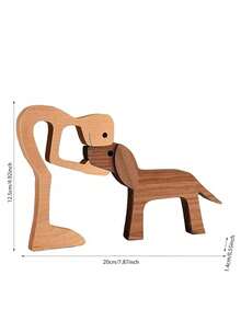 1pc Wooden Dog Family Figurine, Nordic Style Crafts Decor, Minimalist Creative Desk Decor Animal Ornament For Office/Home - Multicolor - View 3