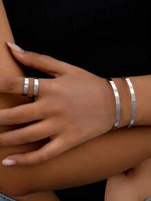 Set Of 2 Adjustable Rings And Bracelets, 2 Strands, Minimalist Luxury, 18k Gold And 925 Silver Plated - Silver - View 1