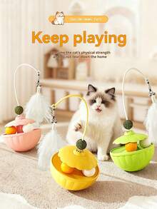 宠物翻滚老鼠玩具猫玩具毛绒老鼠翻滚猫玩具，羽毛棒宠物互动玩具（颜色和款式随机） - 彩色 - 查看 5