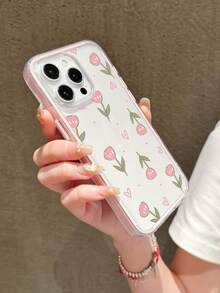 Rose Painted Large Hole Minimalist 2-In-1 Pink Edged Shockproof Thick Phone Protective Case Compatible With IPhone 16/11/16 Pro/16 Plus/16 Pro Max/16e/15 Pro Max/13/14/12/XS/XR, 15 Pro Max, 12 Pro Max, 13 Pro Max, 14 Pro Max, 13, 11, 12P, 14, P11 Soft Shell, P12 Anti-Drop, XS.XR Phone Case Cover - Pink - View 4