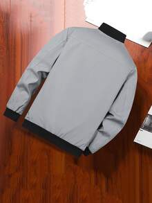 时尚休闲花卉衬里夹克 - 淺灰色 - 查看 2