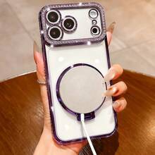 Luxury Shiny Rhinestone Lens Protect PlatingAnti-Drop Case With Shiny Glitter MakeupMirror Ring Holder Bracket Phone Case High Quality Shockproof Bumper BackCover Compatible With IPhone 17 16E 15 14 13 12 11 X XS Max XR Pro Plus Galaxy A02S -A07 A12-A17 A22-A26 A32-A36 A50-A56 S20-S25 Honor Magic OPPO Reno Redmi Infinix Smart - Purple - View 8