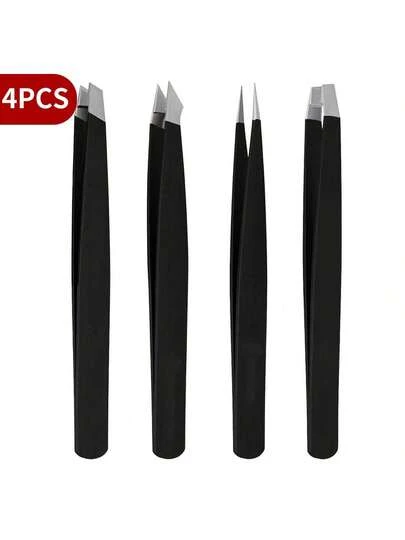 4pcs Professional Tweezers-Perfect For Eyebrow Hair Removal, Beard Pulling And Inward Growing Hair, Hair Removal, Etc., Compact And Portable With Storage Bag,Cheap,Valentine's Day,Cheap Items,Travel,Travel Essential,Room Decor,Valentine's Gift,Cheap Stuff,Room,1 Dollar Items,Vacation Essentials,Gifts For Women,Bedroom,Valentine,99 Cent