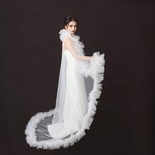 新娘雪纺披肩，白色薄纱披肩，适合正式场合、招待、表演、摄影