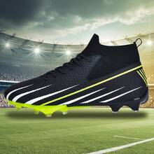 一双男女通用足球鞋，适合比赛和训练，低帮设计，柔软舒适，适合户外草地，系带，防滑，耐用，橄榄色鞋钉，适用于AG/FG场地，轻便，高性能，防滑设计，高帮专业足球鞋，厂家直销，多种颜色可选 - 黑色 - 查看 5